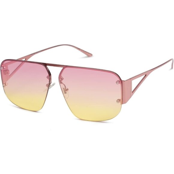 Trendy Aviator Sunglasses Mens Womens Retro Metal Rimless Pink Frame Shades - Picture 3 of 6